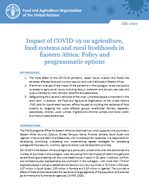 Impact of COVID-19 on agriculture, food systems and rural livelihoods in Eastern Africa title=