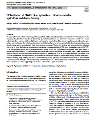 Global impact of COVID-19 on agriculture: role of sustainable agriculture and digital farming title=