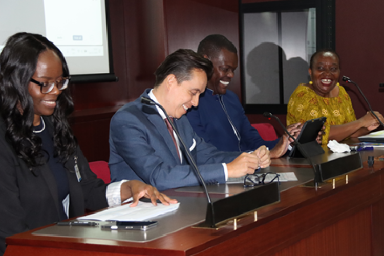 (L-R) Ms. Mwangala Mboo (World Bank), Mr. Isaias Noguez Tinoco (Deputy Ambassador of Mexico to Ethiopia), Mr. Abou Diaw (ECA Chief of Staff) and Ms. Irene Onyancha (ECA Chief Knowledge Officer) at the opening of the UN-LINKS 2025 and Community Librarians’