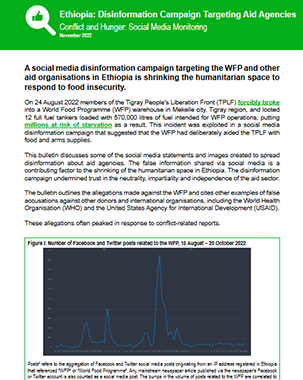 Ethiopia: Disinformation Campaign Targeting Aid Agencies - Conflict and Hunger: Social Media Monitoring  title=