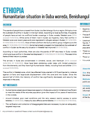 ACAPS Thematic Report: Ethiopia - Humanitarian situation in Guba woreda, Benishangul Gumuz title=