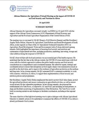 African Ministers for Agriculture (Virtual) Meeting on the impact of COVID-19 on Food Security and Nutrition in Africa title=