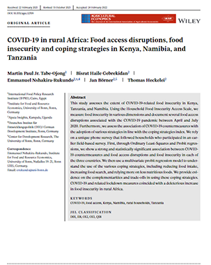 COVID-19 in rural Africa: Food access disruptions, food insecurity and coping strategies in Kenya, Namibia, and Tanzania title=