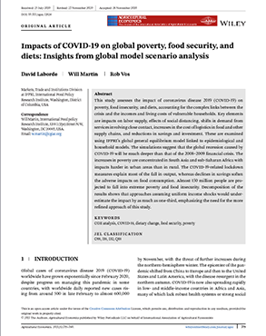 Impacts of COVID‐19 on global poverty, food security, and diets: Insights from global model scenario analysis title=