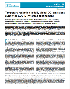Temporary reduction in daily global CO2 emissions during the COVID-19 forced confinement title=