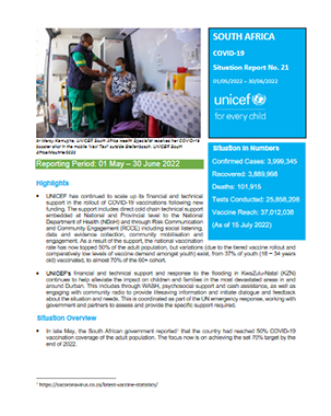 UNICEF South Africa COVID-19 Situation Report No. 21: May - June 2022 title=