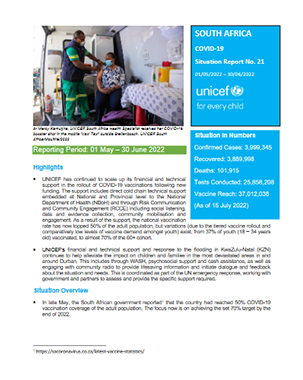 UNICEF South Africa COVID-19 Situation Report title=