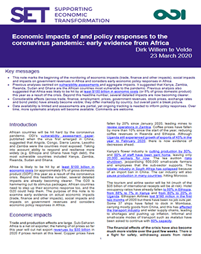 Economic impacts of and policy responses to the coronavirus pandemic: early evidence from Africa title=