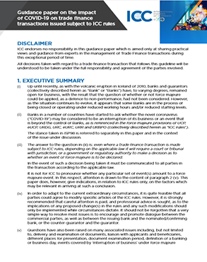 Guidance paper on the impact of COVID-19 on trade finance transactions issued subject to ICC rules title=