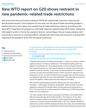 New WTO report on G20 shows restraint in new pandemic-related trade restrictions title=