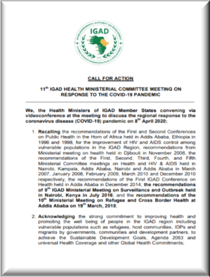 11th IGAD HEALTH MINISTERIAL COMMITTEE MEETING ON RESPONSE TO THE COVID-19 PANDEMIC title=
