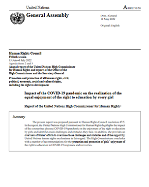 Impact of the COVID-19 pandemic on the realization of the equal enjoyment of the right to education by every girl title=