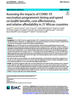 Assessing the impacts of COVID-19 vaccination programme’s timing and speed on health benefits, cost-effectiveness, and relative affordability in 27 African countries title=