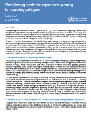 Strengthening pandemic preparedness planning for respiratory pathogens: policy brief, 27 April 2022 title=