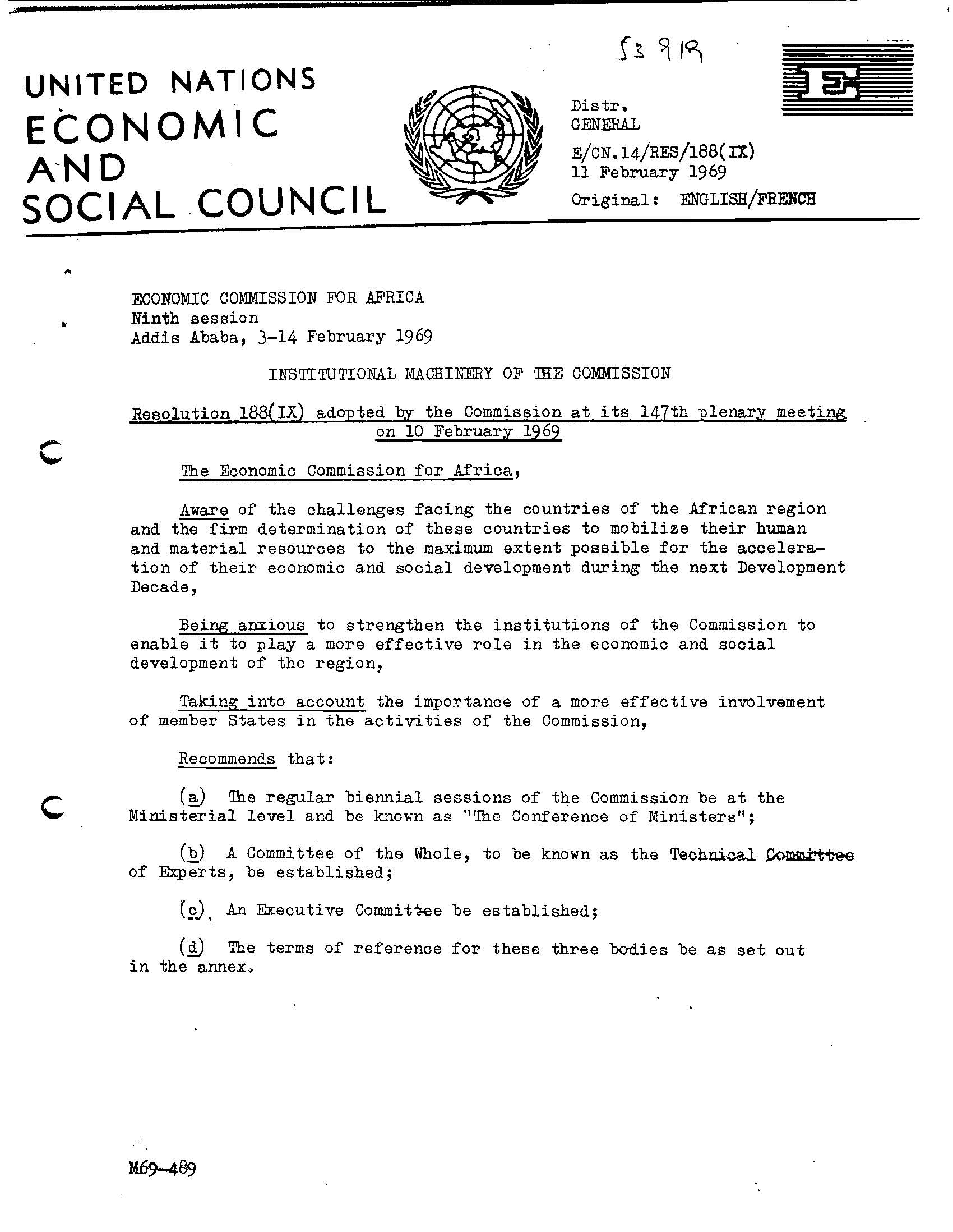 1969 Conference of Ministers (COM) established by resolution 188 (IX) as the highest legislative organ of the Commission and composed of the Ministers of Governments of the member States responsible for economic and social development planning.