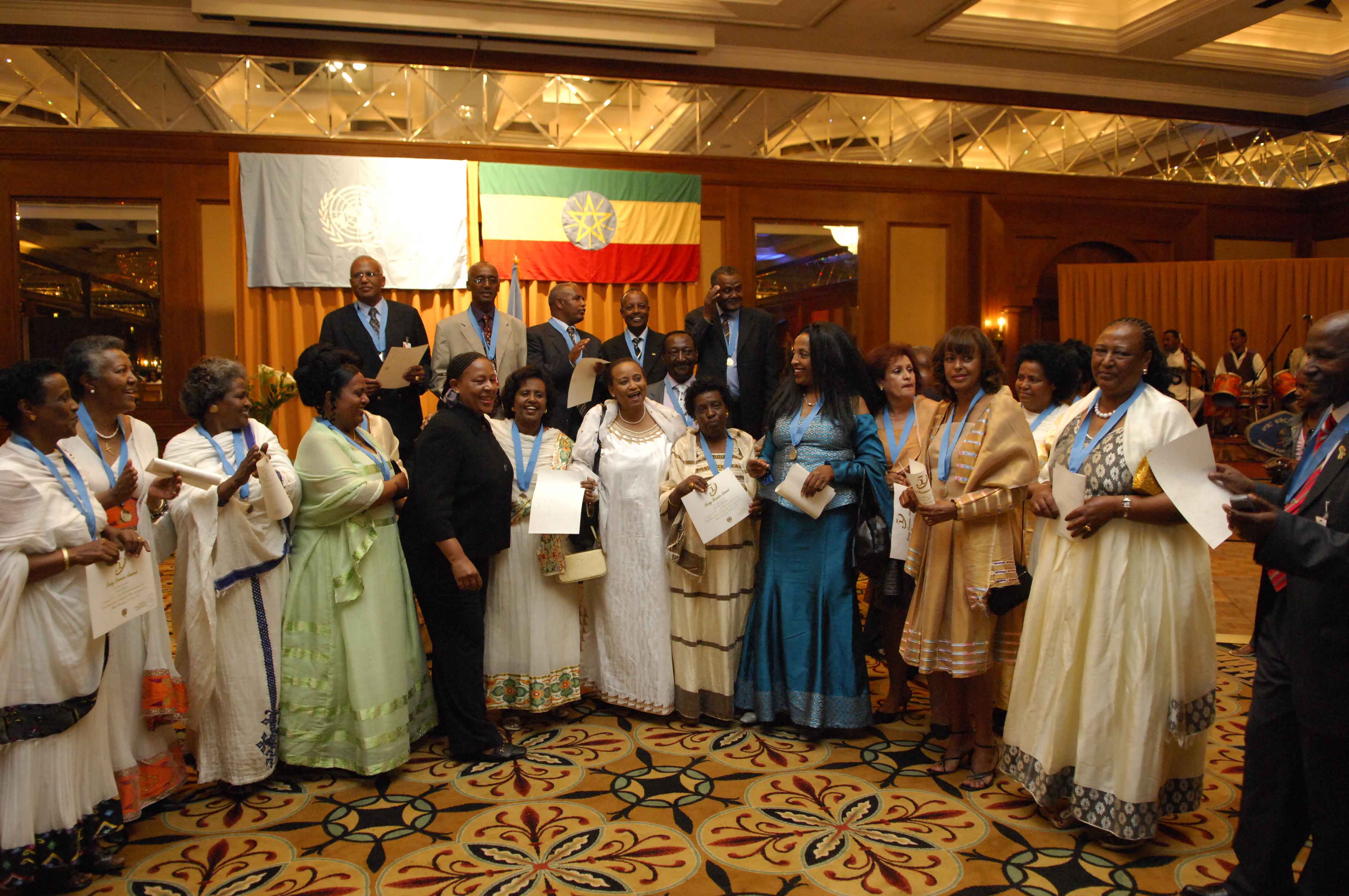 ECA – 60 Years in Step with African Development _ 135 Former Deputy Executive Secretary of ECA, Lalla Ben Barka (centre), the first female Deputy Executive Secretary with retired staff during a staff recognition ceremony on 29 January 2014 at the United Nations Conference Centre, Addis Ababa.