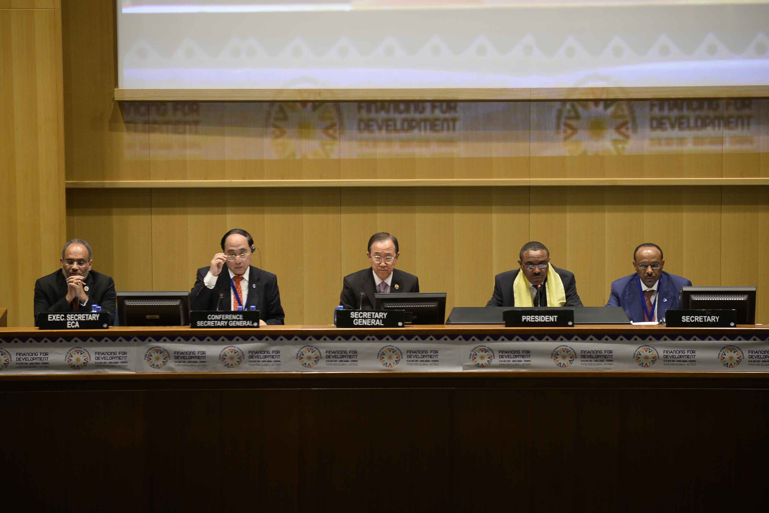 Opening of the Third International Conference on Financing for Development (FFD3) on 13 July 2015 in Addis Ababa, Ethiopia., which was attended by U.N. Secretary-General Ban Ki-moon, Prime Minister of the Federal Democratic Republic of Ethiopia Hailemariam Dessalegn and ECA Executive Secretary Carlos Lopes. Photo © UNECA