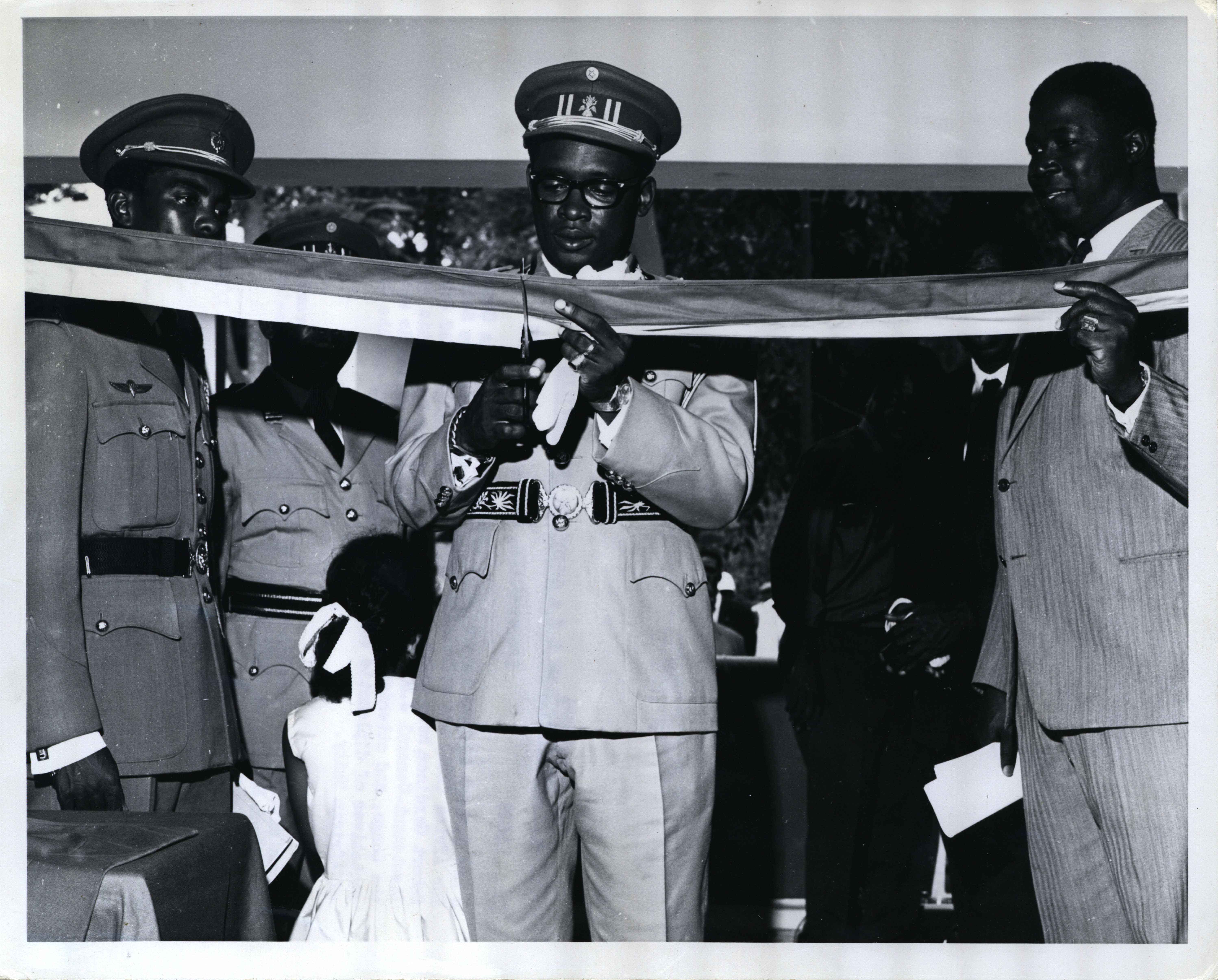 Subregional presence: Official opening of the ECA Subregional Office for Central Africa (SRO-CA), Léopoldville, Democratic Republic of the Congo on16 April 1966. Shown cutting the symbolic ribbon is President, Mobutu Sese Seko.